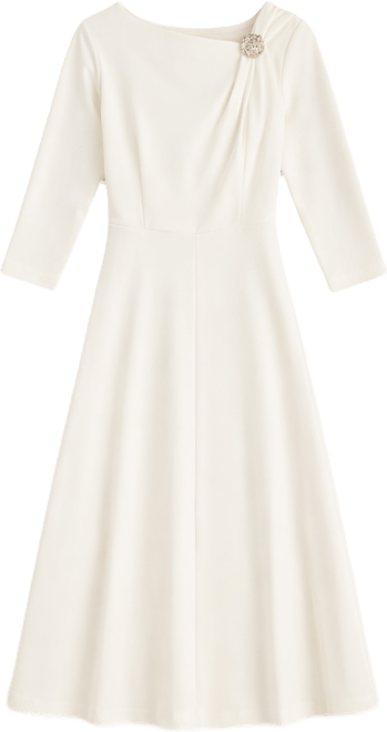 Women's Asymmetric-Neck 3/4-Sleeve Midi Dress