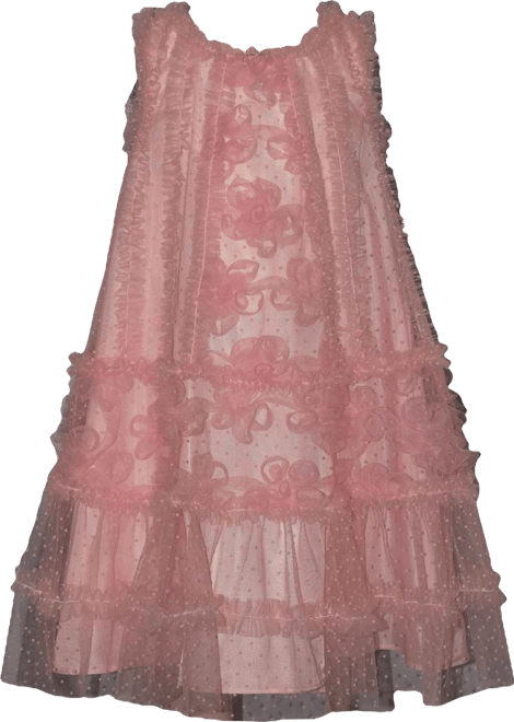 Girls' 2T-6X Sleeveless 3D Floral Shift Round Neck Party Dress