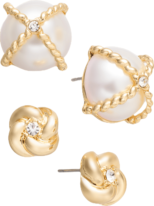 2-Pc. Set Pave & Imitation Pearl Stud Earrings, Macy's Exclusive