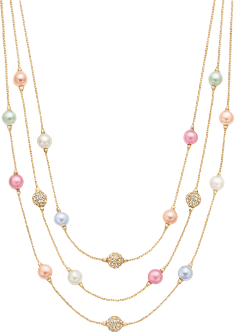 Pave Fireball & Imitation Pearl Layered Necklace, 17" + 2" extender, Macy's Exclusive