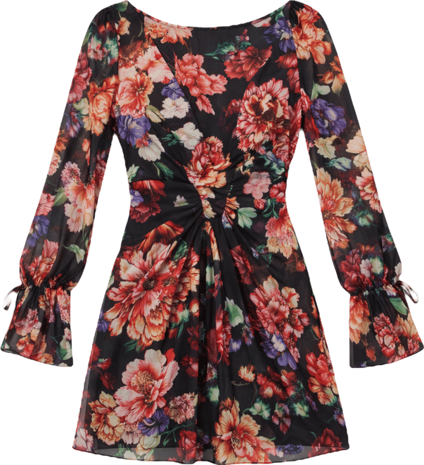 Women's Printed Chiffon Boat Neck Short Dress