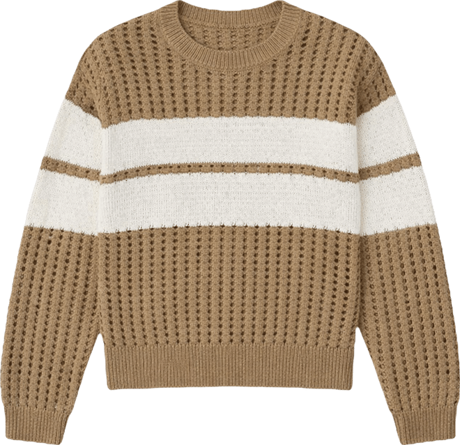 Petite Sporty Openwork Popover Crew neck Sweater