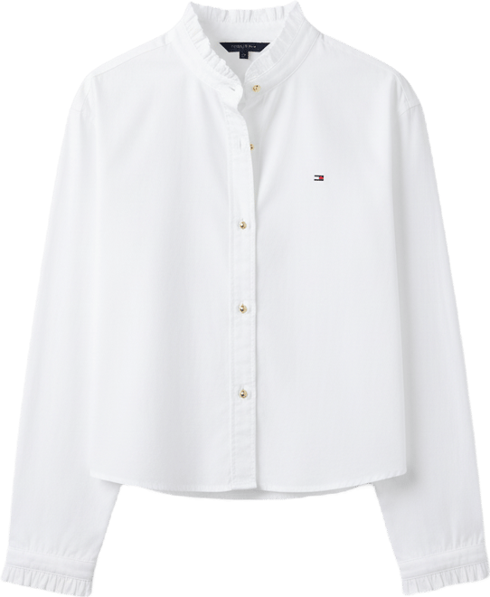 Women's Cropped Ruffled Oxford Collared Shirt