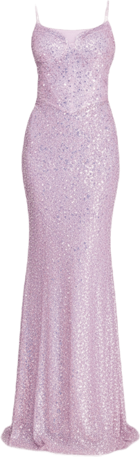 Juniors' Cracked Ice Sweetheart Neck Sequin Gown