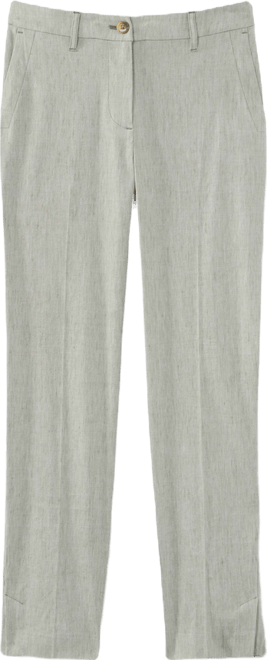 Women's Curvy Fit Linen-Stretch Slim-Leg Pants (Olivine/White) (Size: L) | J.Jill