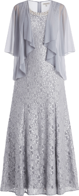 r & m richards beaded dress & flyaway jacket R & M Richards Women's Beaded Dress & Flyaway Jacket Gray Size 14