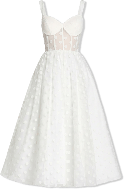 polka dot net bustier a line midi dress Exquisite Perfect Tulle Polka Dot Sweetheart Bustier A-Line Midi Dress   Likemychoice