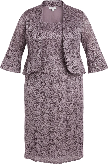 r&m collection 3 4 sleeve sequin lace jacket dress R & M Richards 3/4 Sleeve Scoop Neck Lace 2-Piece Jacket Dress