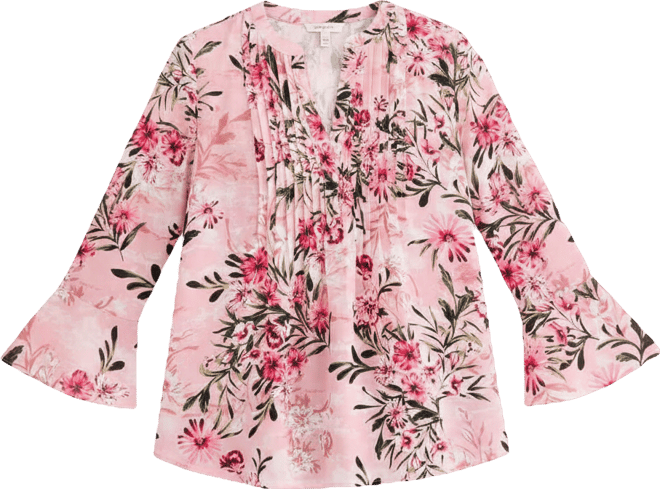 Women's Printed Pintuck Ruffle Sleeve Top, Macy's Exclusive