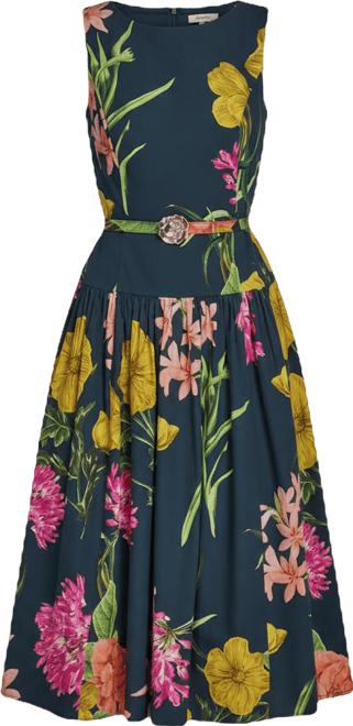 Women's Boat-Neck Belted Sleeveless Dress