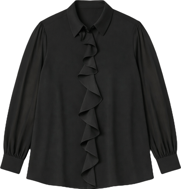 Plus Size Collared Ruffle Detail Long-Sleeve Top