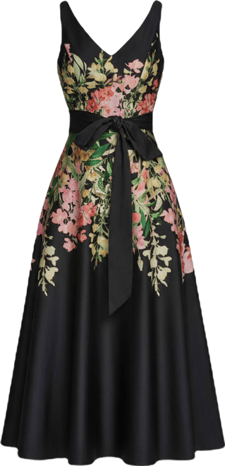 Women's Printed V-Neck Midi Dress