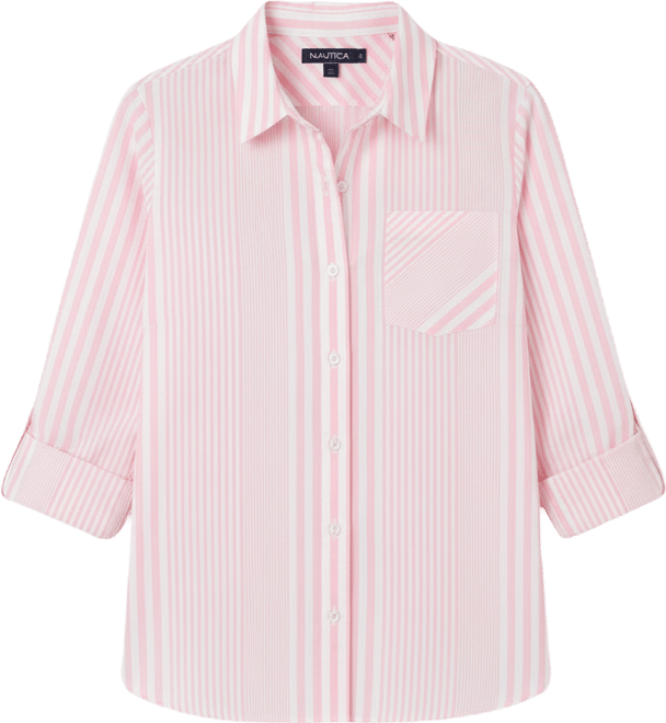 Nautica Women's Springfield Stripe Roll-Tab Shirt