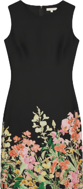 Women's Floral Border Crew Neck Dress