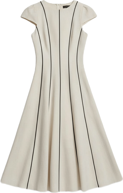 Women's Vertical Striped Piping Midi Dress