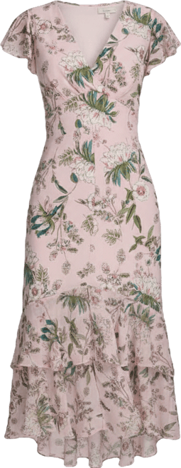 Women's Flutter Sleeve V-Neck Midi Dress