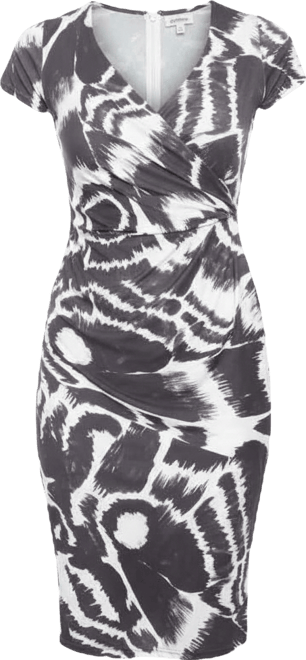 Women's Abstract V-Neck Short Sleeve Knee Length Faux Wrap Dress