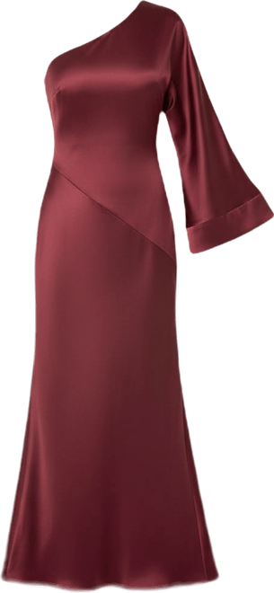 Women's One Shoulder Bell Sleeve Satin Maxi Dress