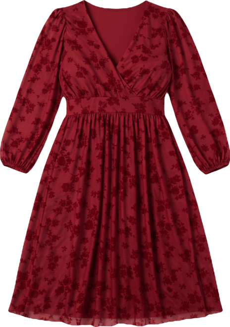 Plus Size Melanie Long Sleeve Mesh Midi Cocktail Dress