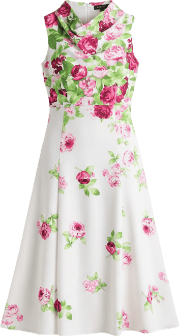 Perceptions Womens Midi Cowl Neck Sleeveless Floral Fit + Flare Dress,  Color: Ivory Fuschia - JCPenney