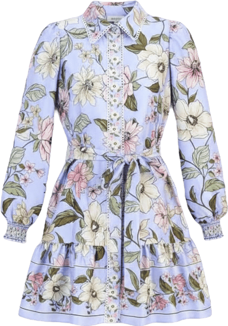 Women's Floral Print Blouson-Sleeve Shirtdress