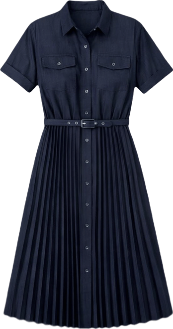 Women's Belted Button-Front Midi Dress