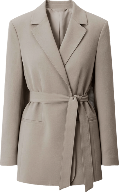 Women's Casual Twill Collared Belted Blazer