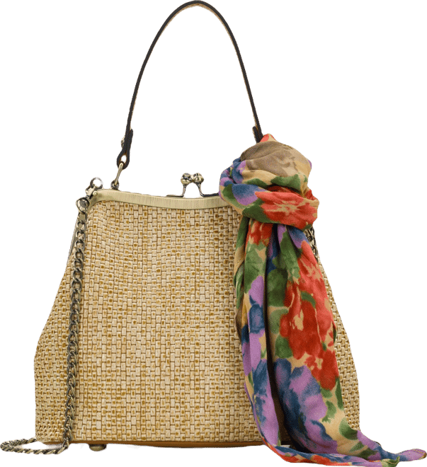 Patricia Nash Laureana Small Straw Frame Crossbody Bag with Scarf