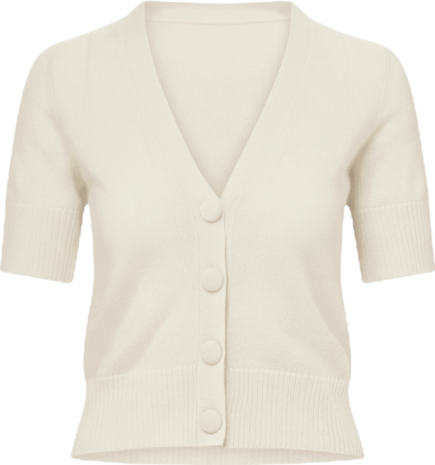 Solene Short-Sleeve Cashmere Cardigan in Ivory | Veronica Beard