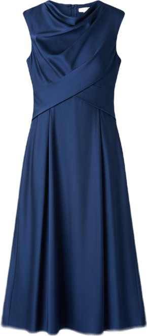 aidan mattox crepe back satin midi dress Aidan Mattox Crepe Back Satin Mock Neck Cap Sleeve Sheath Midi Dress