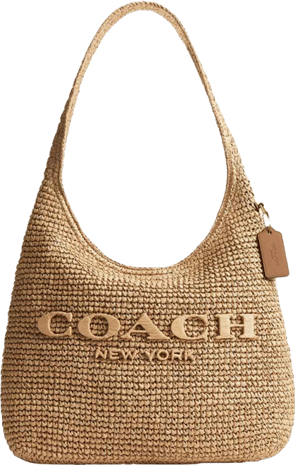 COACH Brooklyn 34 Medium Shoulder Raffia Bag in Brown