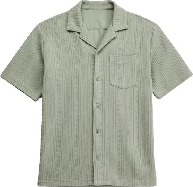 Men's Textured Chevron Knit Short Sleeve Button-Front Camp Shirt, Created for Macy's