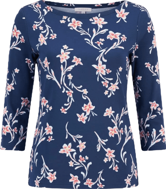 Petite Pima Floral Sketch Boat Neck Top, Macy's Exclusive