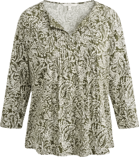 Petite Split Neck Pintuck Fern Leaves Top, Macy's Exclusive