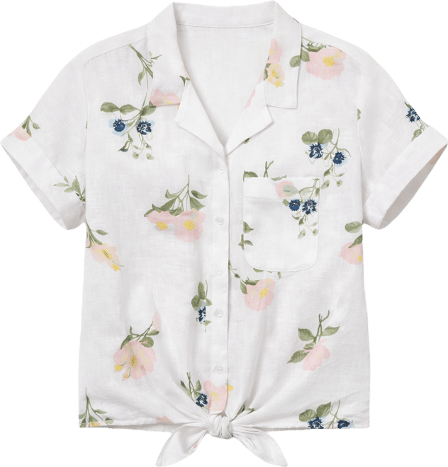 Women's 100% Linen Tie-Front Short-Sleeve Camp Shirt, Created for Macy's