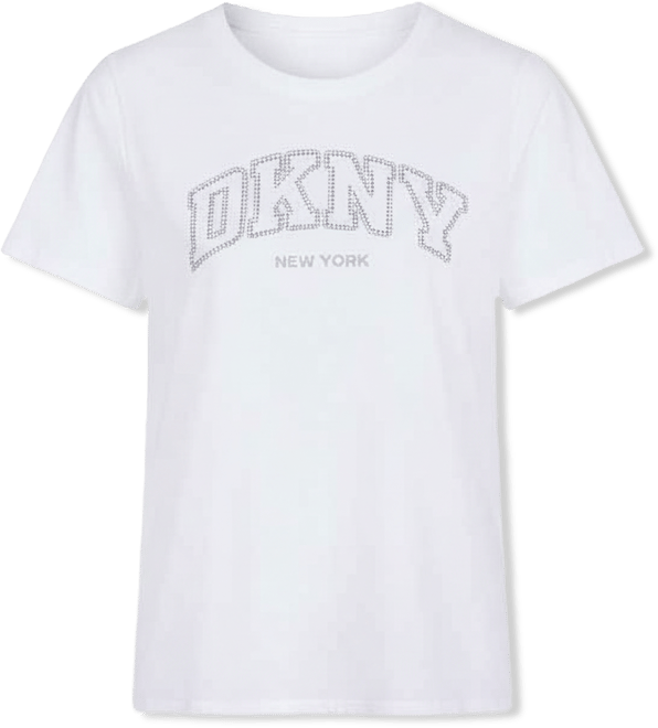 Women's Rhinestone Varsity Logo Relaxed Fit Pull-On T-Shirt