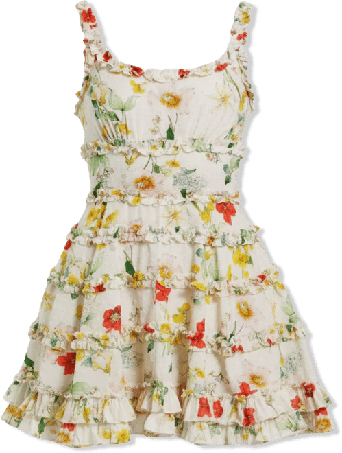 Women's Floral Sweetheart Mini Dress with Cascading Ruffles