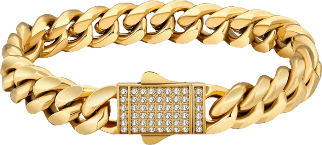 Men's Stainless Steel Cuban Chain Bracelet in 18k Gold Plated