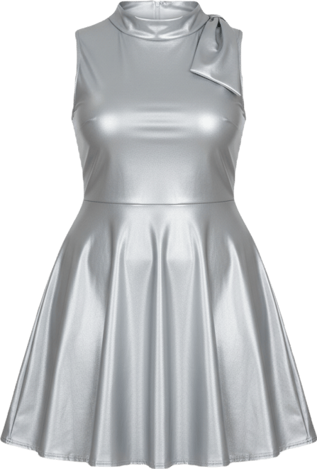 Plus Size Knit Mock Neck A-Line Mini Dress