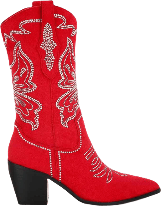 Latafa Rhinestones Embellished Cowboy Boots Women