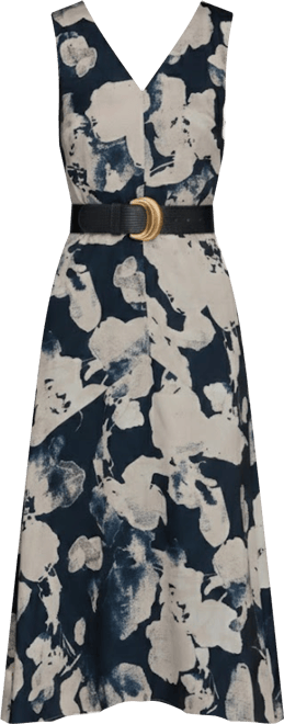 Women's Printed V-Neck Midi Dress