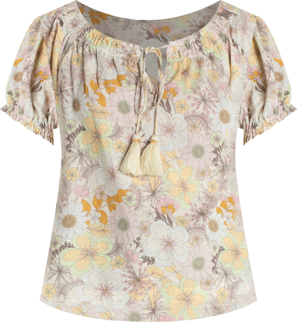 Women's Short-Sleeve Tie Neck Woven Blouse