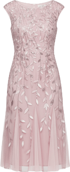 Women's Embroidered Boat Neck Midi Dress