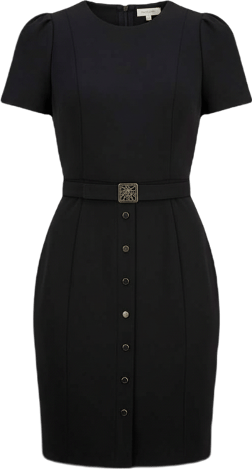 Women's Belted Puff-Sleeve Sheath Dress