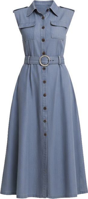 Women's Belted A-Line Midi Dress