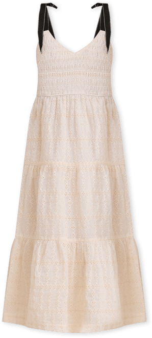 Cream Jayla Embroidery Eyelet Smocked Midi Dress | Greylin