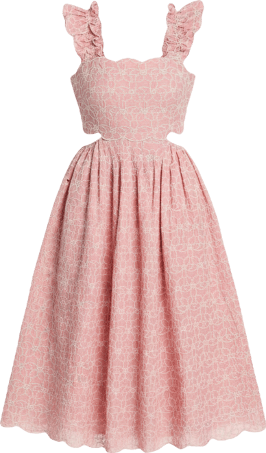AQUA Embroidered Scallop Midi Dress - Exclusive | Bloomingdale's Women