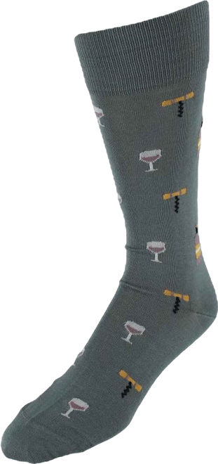 Men's I'll Drink to That Wine Glass & Bottle Novelty Mid Calf Mercerized Cotton Sock 1 Pair