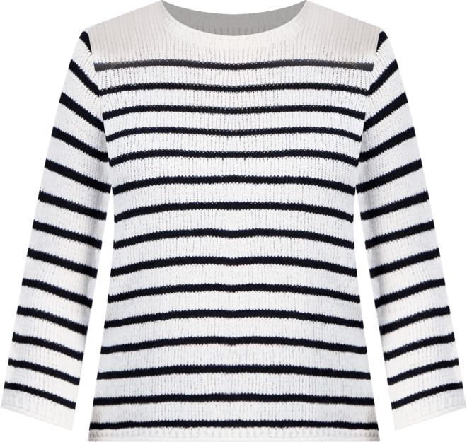Petite Striped Open Crewneck Sweater
