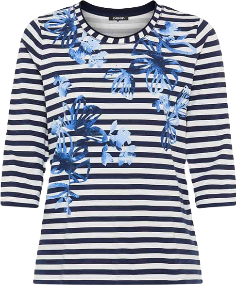 Women's Stripe & Floral Print T-Shirt
